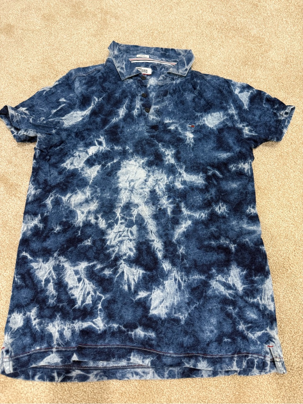 Tommy Hilfiger Denim Blue Tie Dye Polo Shirt Size M Slim Fit